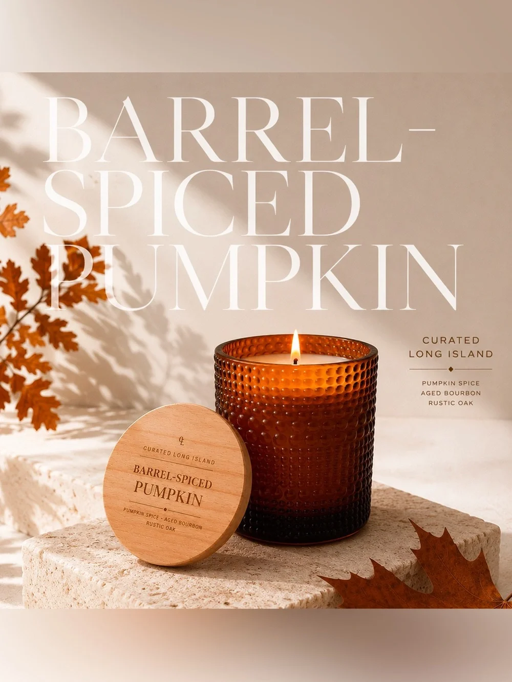 Barrel-Spiced Pumpkin Soy Candle | 12 oz Amber Glass Bourbon Oak Scent